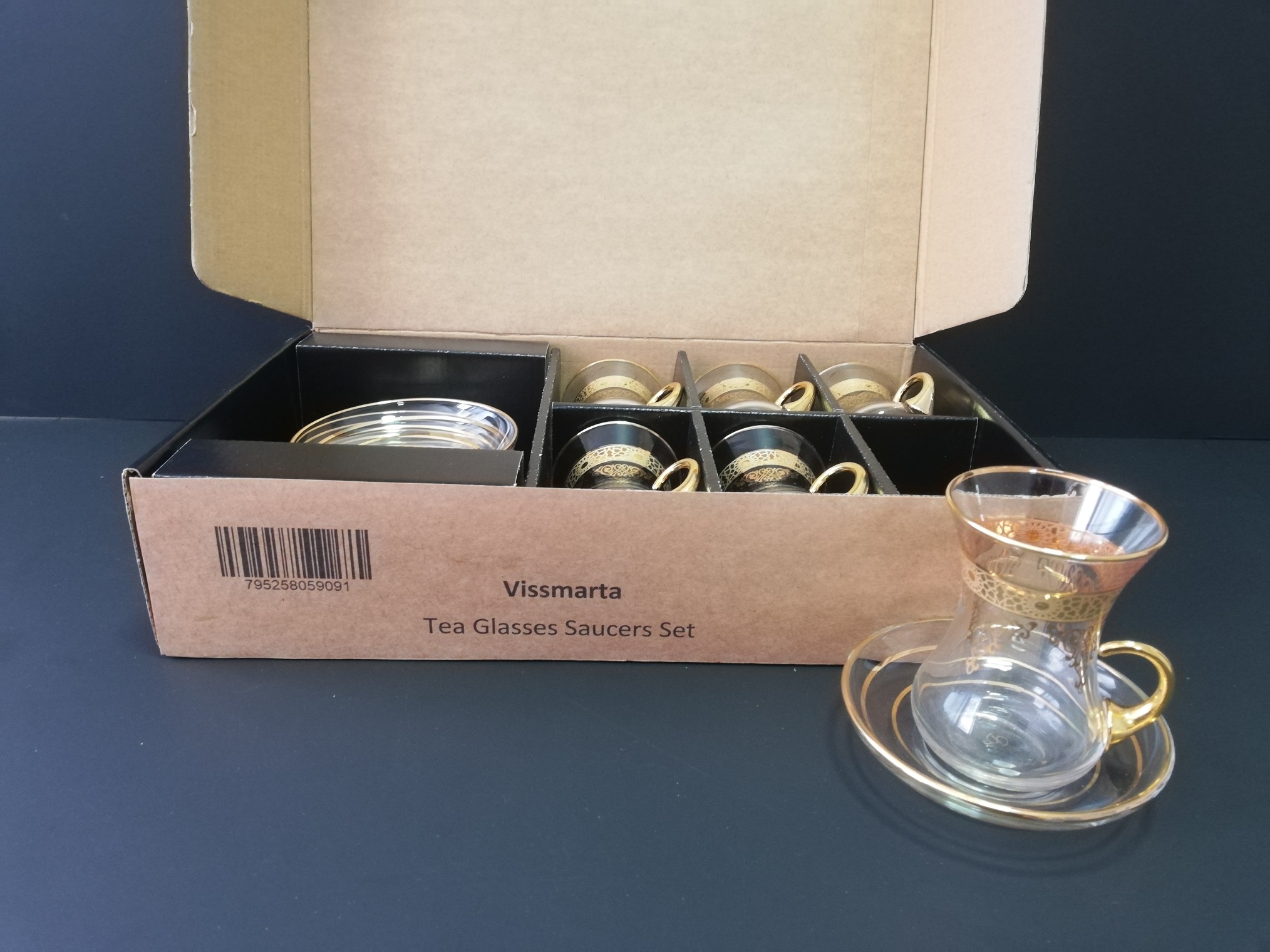 Vissmarta Turkish Tea Glasses Saucers Set of 6 – Gold without Handle –  Vissmarta