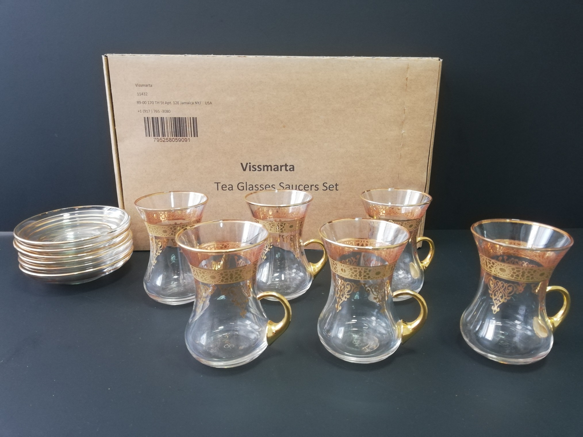 Vissmarta Vintage Turkish Tea Glasses Cups Saucers Set of 6 for