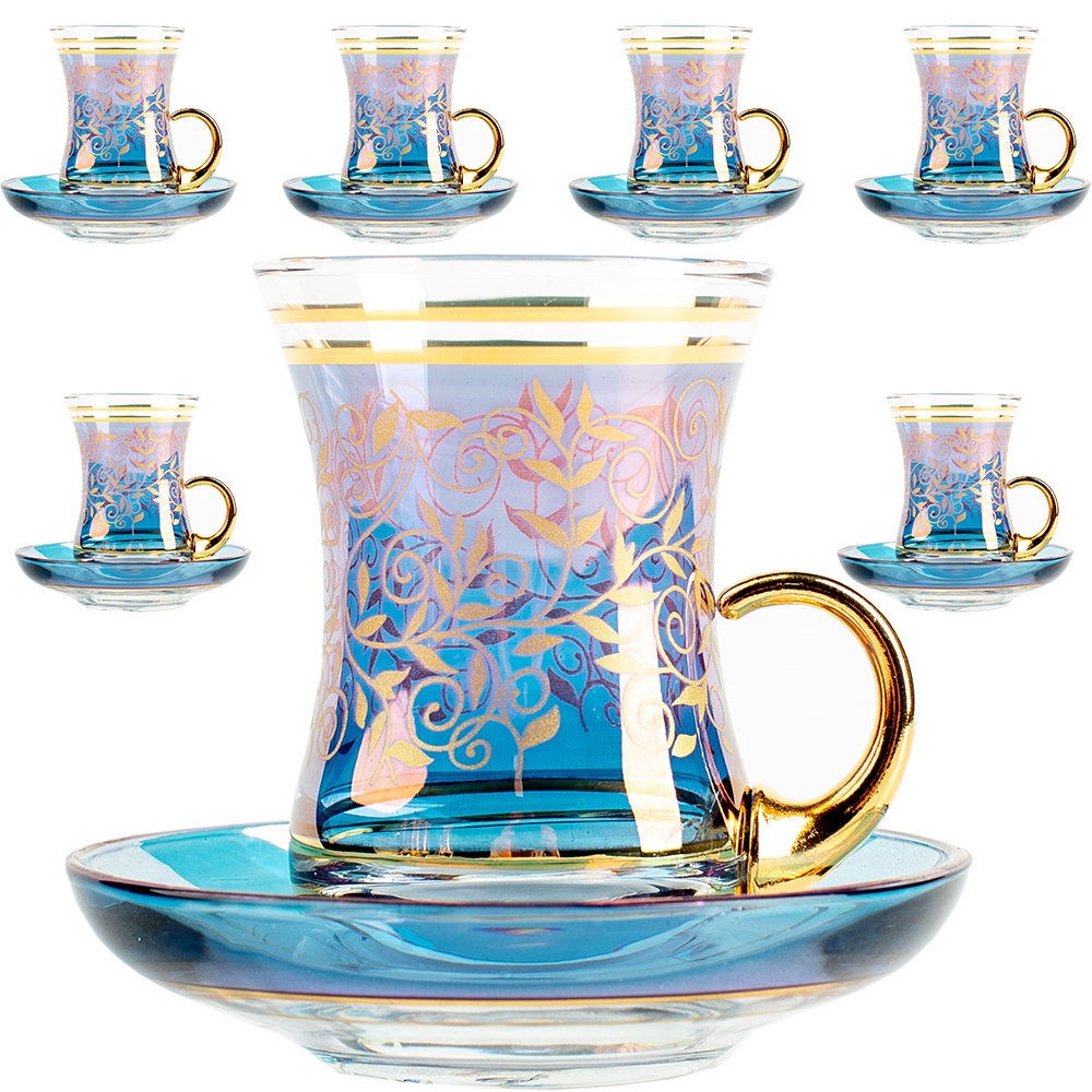 Vissmarta Tea Glasses Saucers Set with Handle 4.5 oz-135 ml