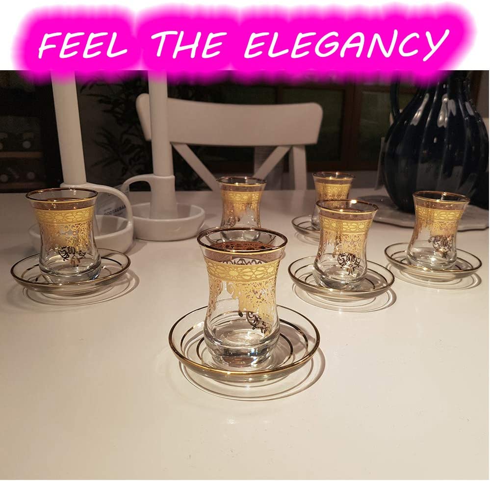 Vissmarta Vintage Turkish Tea Glasses Cups Saucers