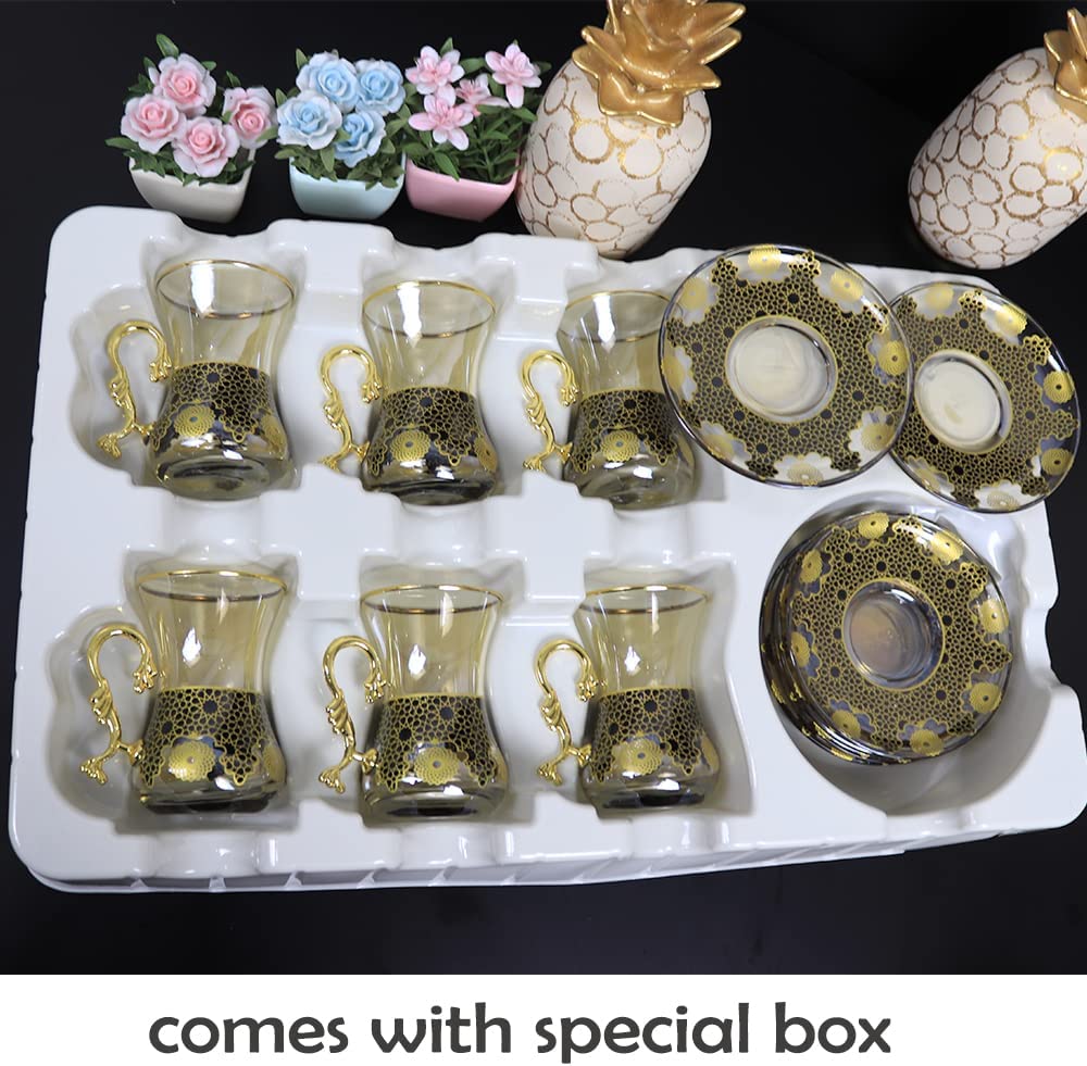 Vissmarta Turkish Tea Glasses Saucers Set of 6 – Gold without Handle –  Vissmarta